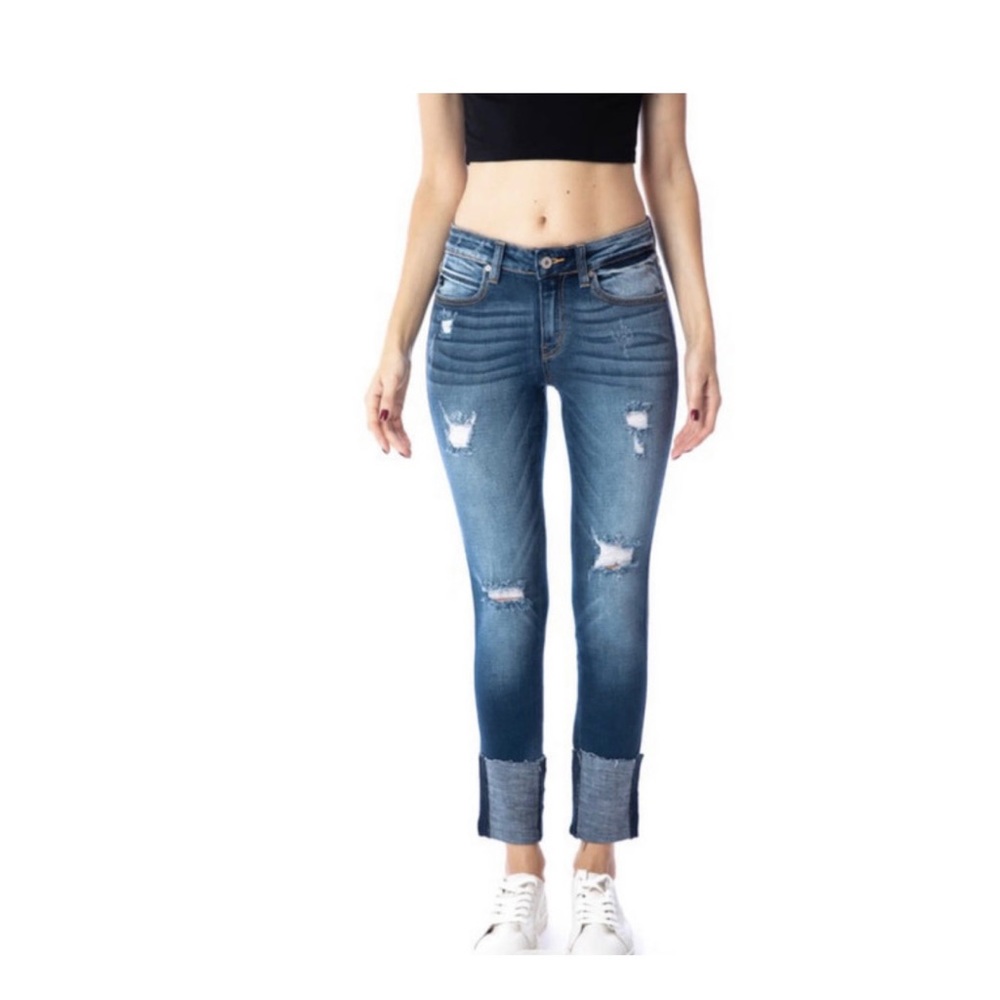 KanCan Mid Rise Ankle Distressed Skinny Jeans